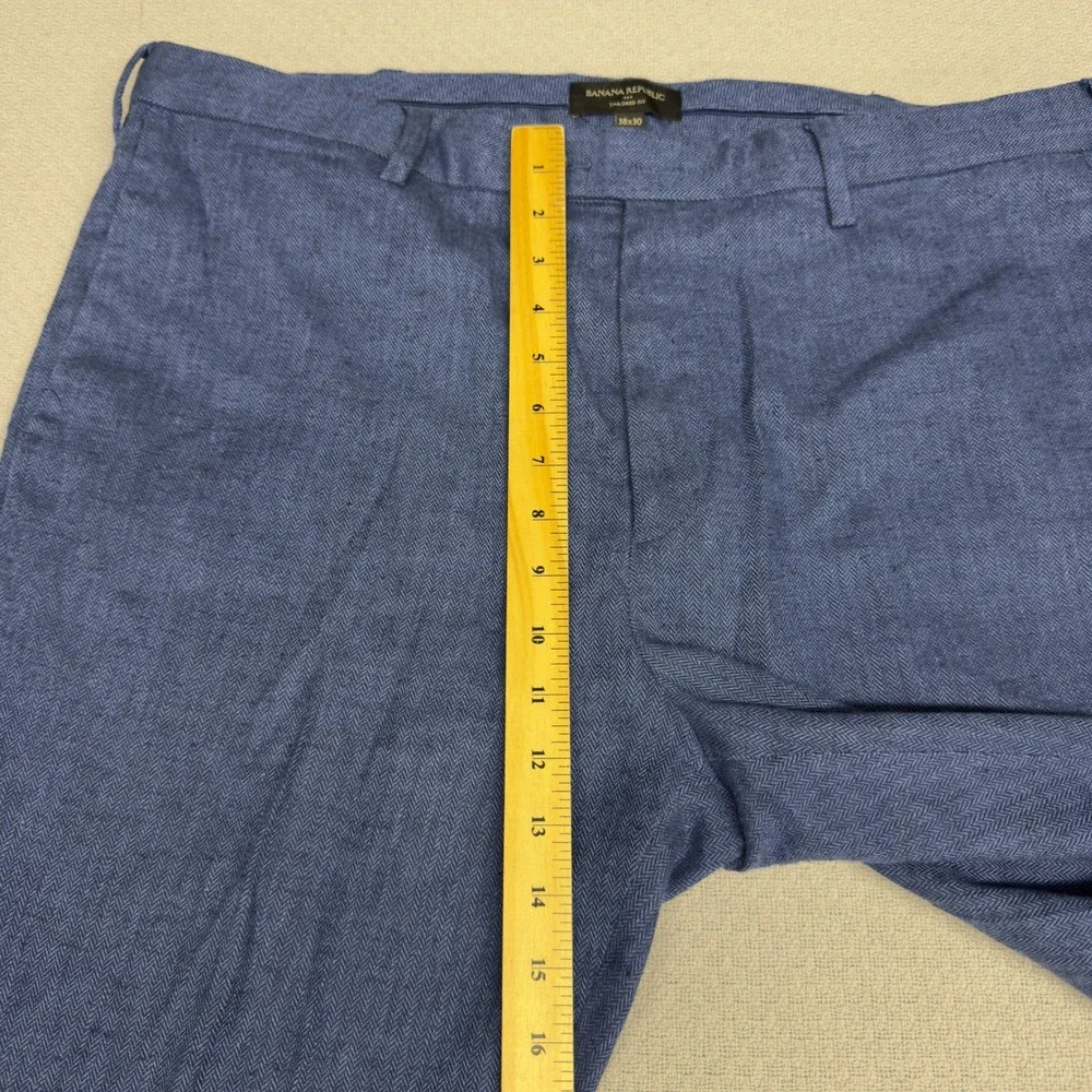 Banana Republic Pants Mens 38x30 Tailored Fit Blue Herringbone Linen Blend